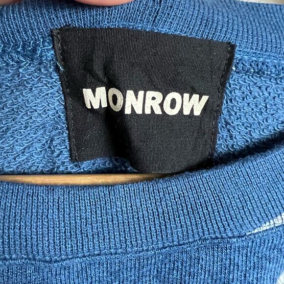Monrow Blue Star Raglan Cropped Pullover Sweatshirt Size M - Picture 3 of 8